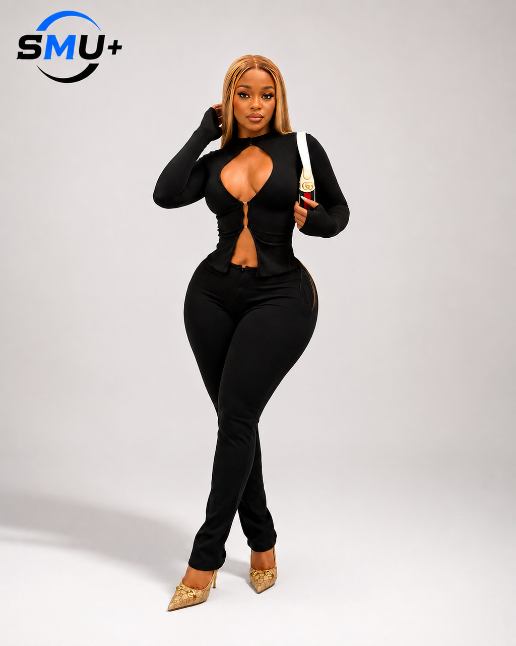 Hot Sale Hollow-out Hook Buckle Top Zipper Pants Sexy Bodycon Two-piece Set