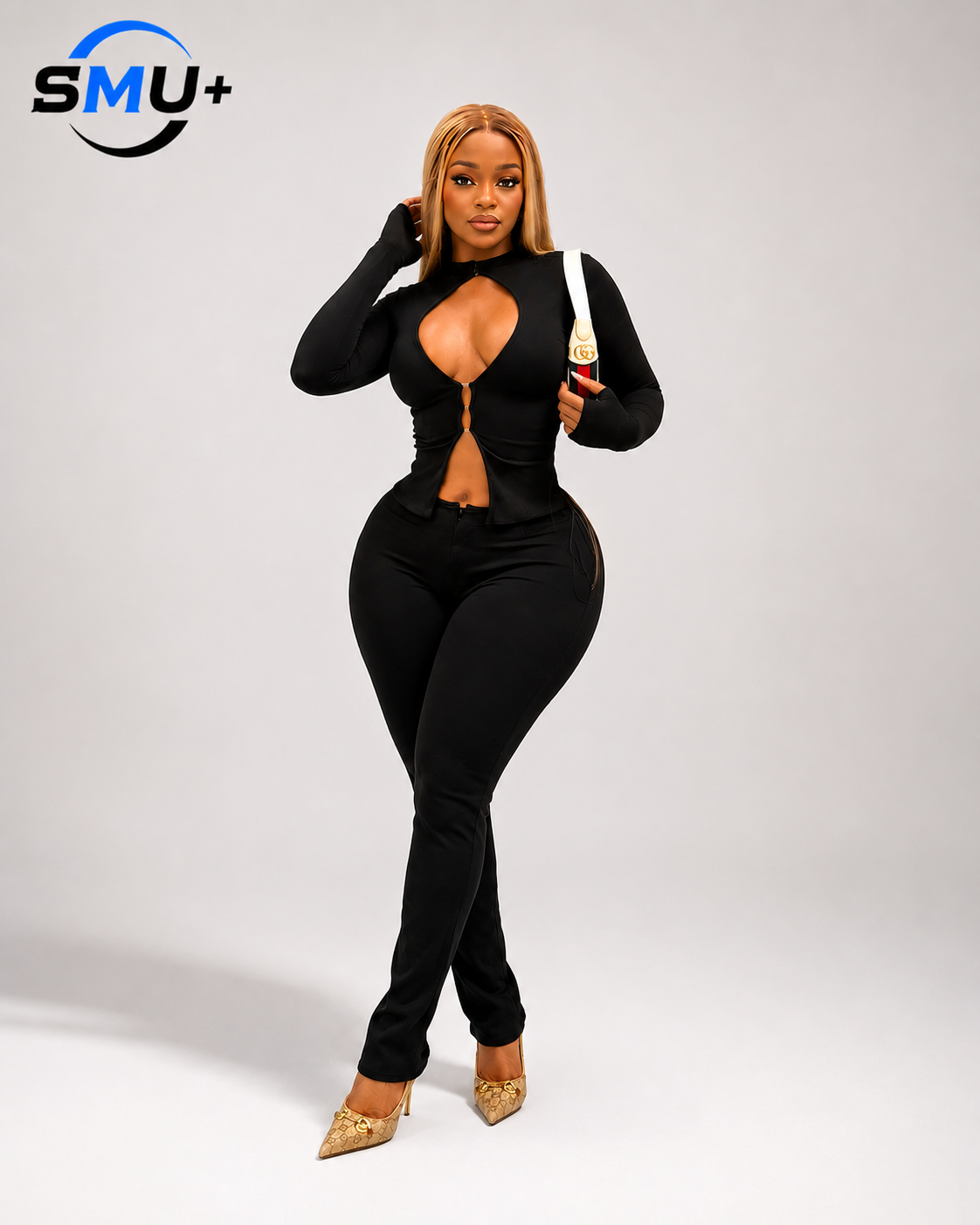 Hot Sale Hollow-out Hook Buckle Top Zipper Pants Sexy Bodycon Two-piece Set