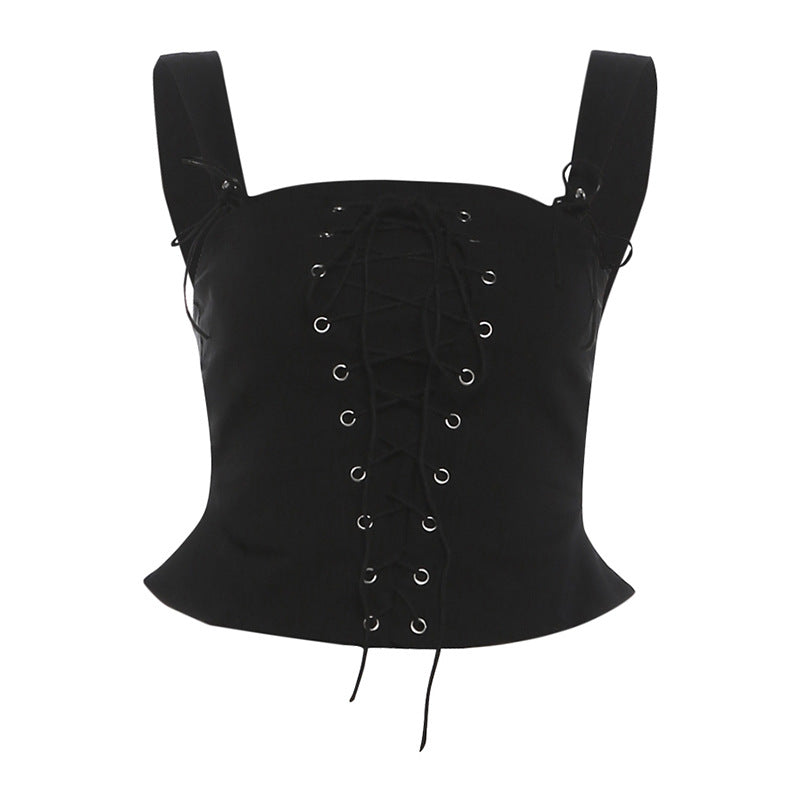 Solid Color Strapless Fitted Crop Top with Metal Rivets for Women