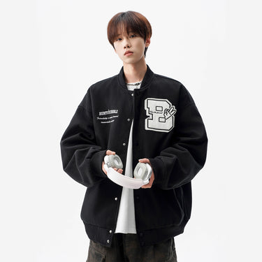 Embroidered Wool Baseball Jacket for Men and Women, High-Street Design, Vintage Streetwear Style Flight Jacket