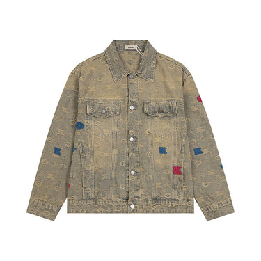 Yellow mud washed denim jacket for men and women