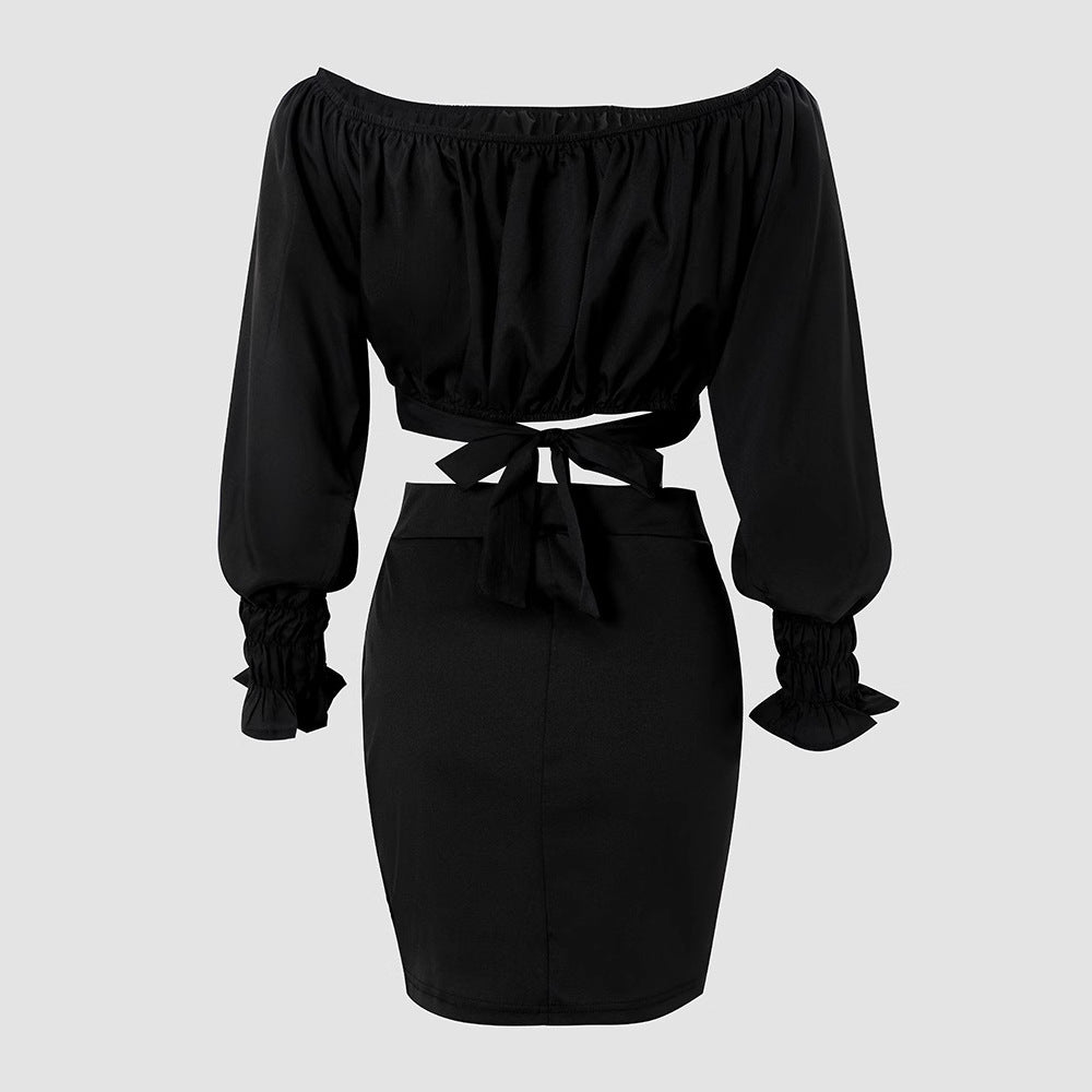 Solid Color Top + Embellished Skirt Set
