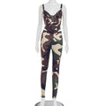 Camouflage printed back strap short camisole vest tight pants two-piece set