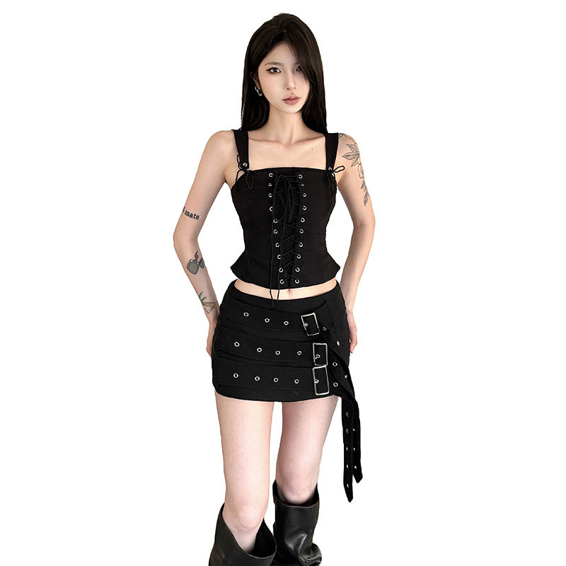 Solid Color Strapless Fitted Crop Top with Metal Rivets for Women