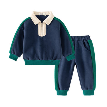 Children's Clothing, Kids Boy's Collar Patchwork Two-Piece Set