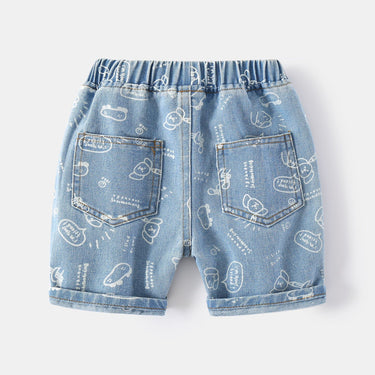 Cartoon Printed Denim Shorts for Boys, Mid-Length Kids' Pants