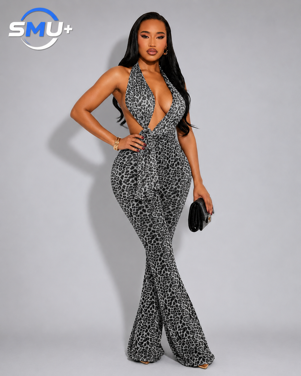 Fashion Women's Sexy Leopard Print Strapless Sleeveless Jumpsuit