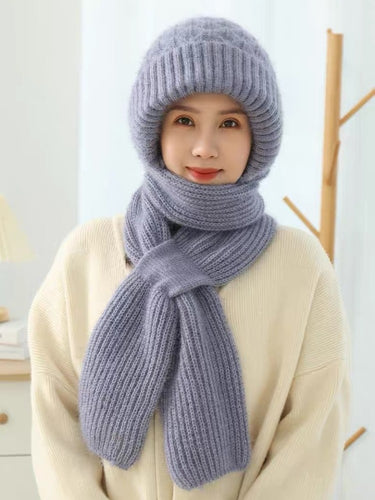 Velvet winter hat and scarf integrated women's riding electric bike windproof hat Northeast winter cold knitted warm hat trend