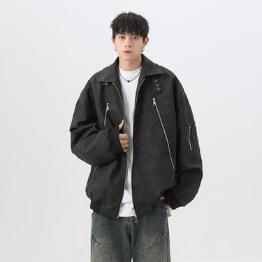 Retro collar PU leather jacket for men