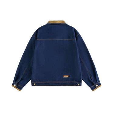 Multi-Pocket Lapel Loose Fit Denim Jacket Men