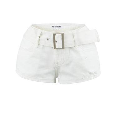 Belt denim shorts