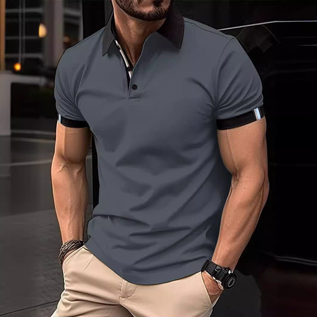 Button polo shirt solid color short sleeved lapel T-shirt casual top