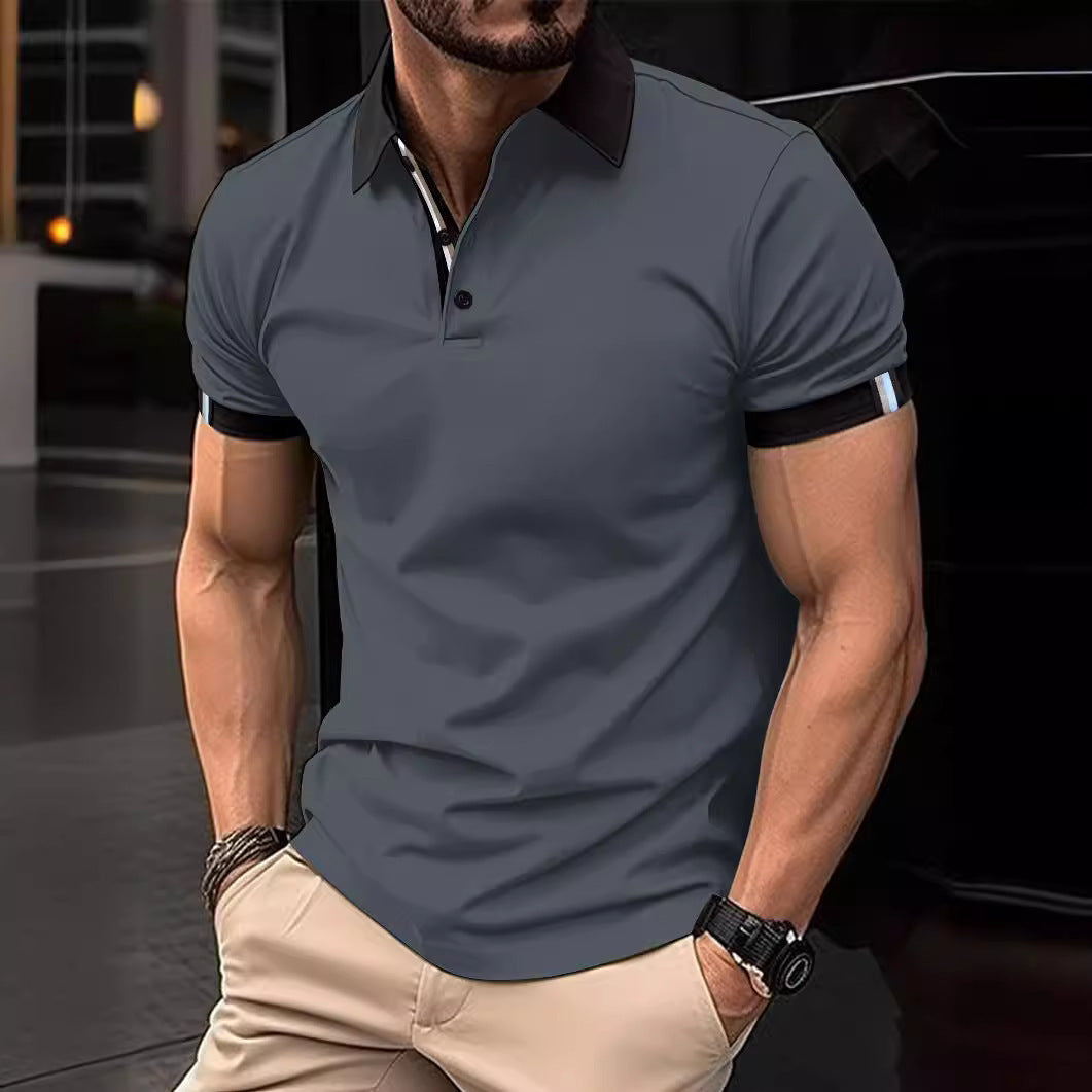 Button polo shirt solid color short sleeved lapel T-shirt casual top