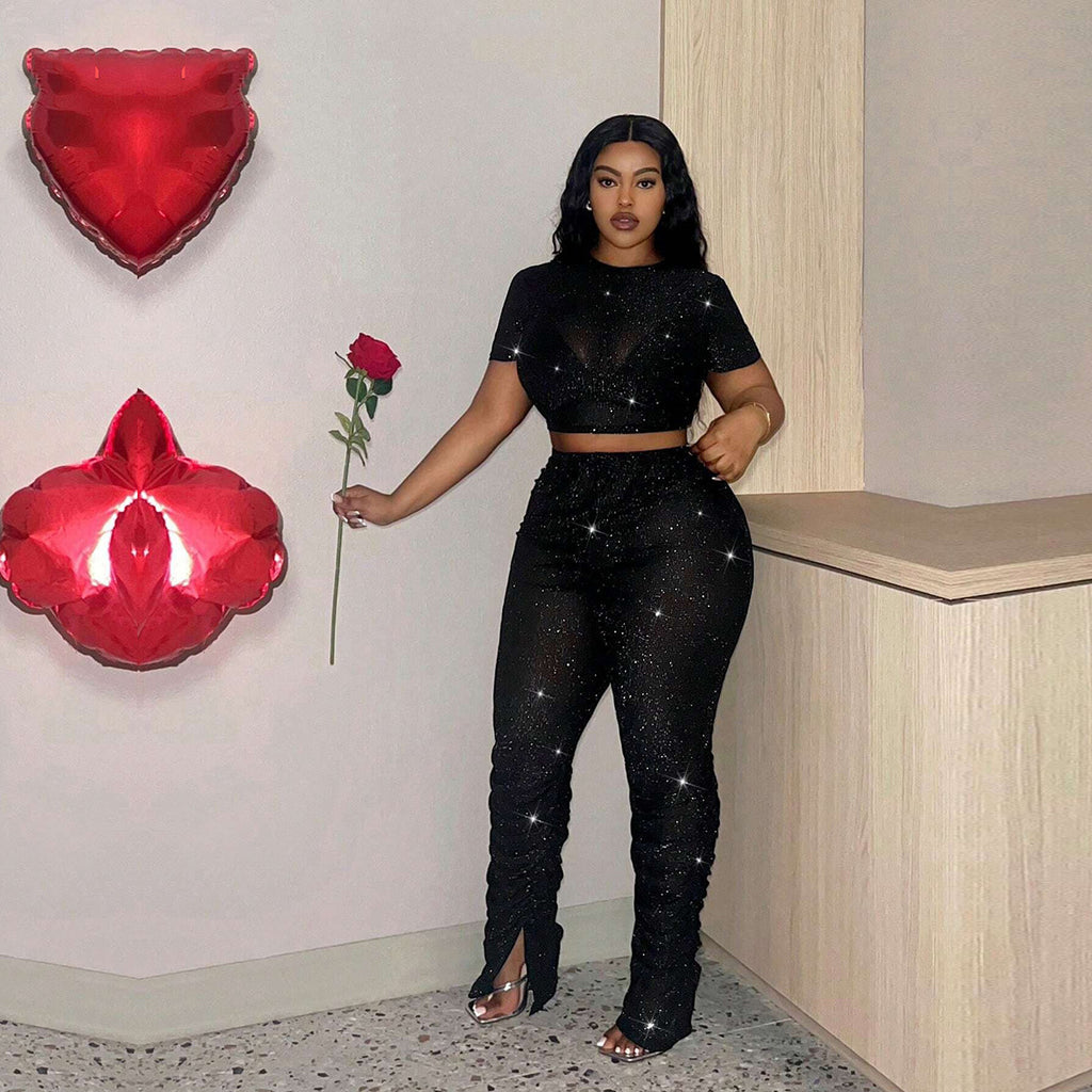 Slim fit navel exposed mesh pleated suit for women smu plus