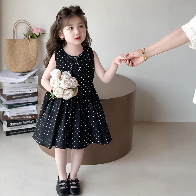 Cute Polka Dot Sleeveless Dress for Girls, Summer Fashion Princess Dress, Kids Clothing