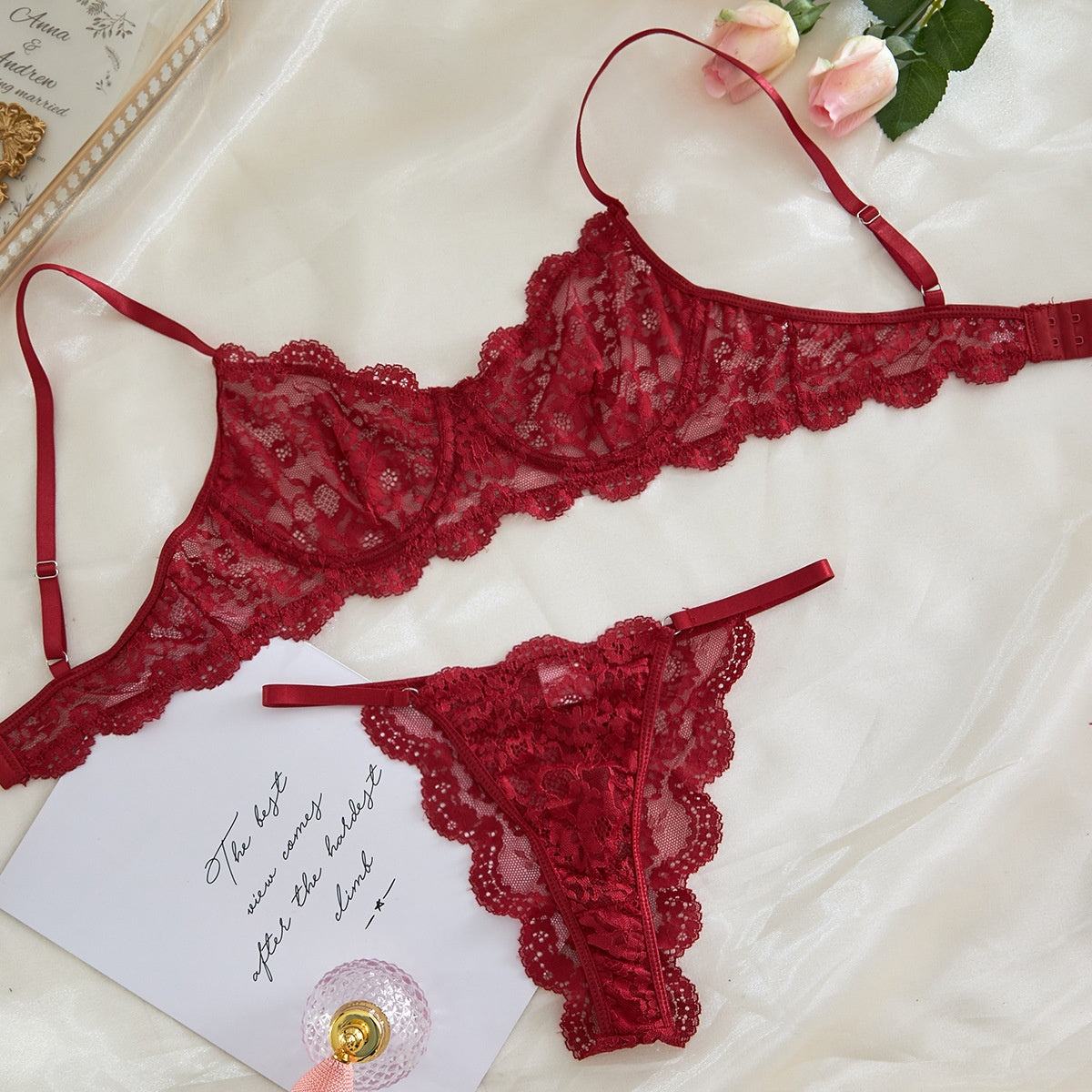 Lace Trim Sheer Lingerie Set for Women