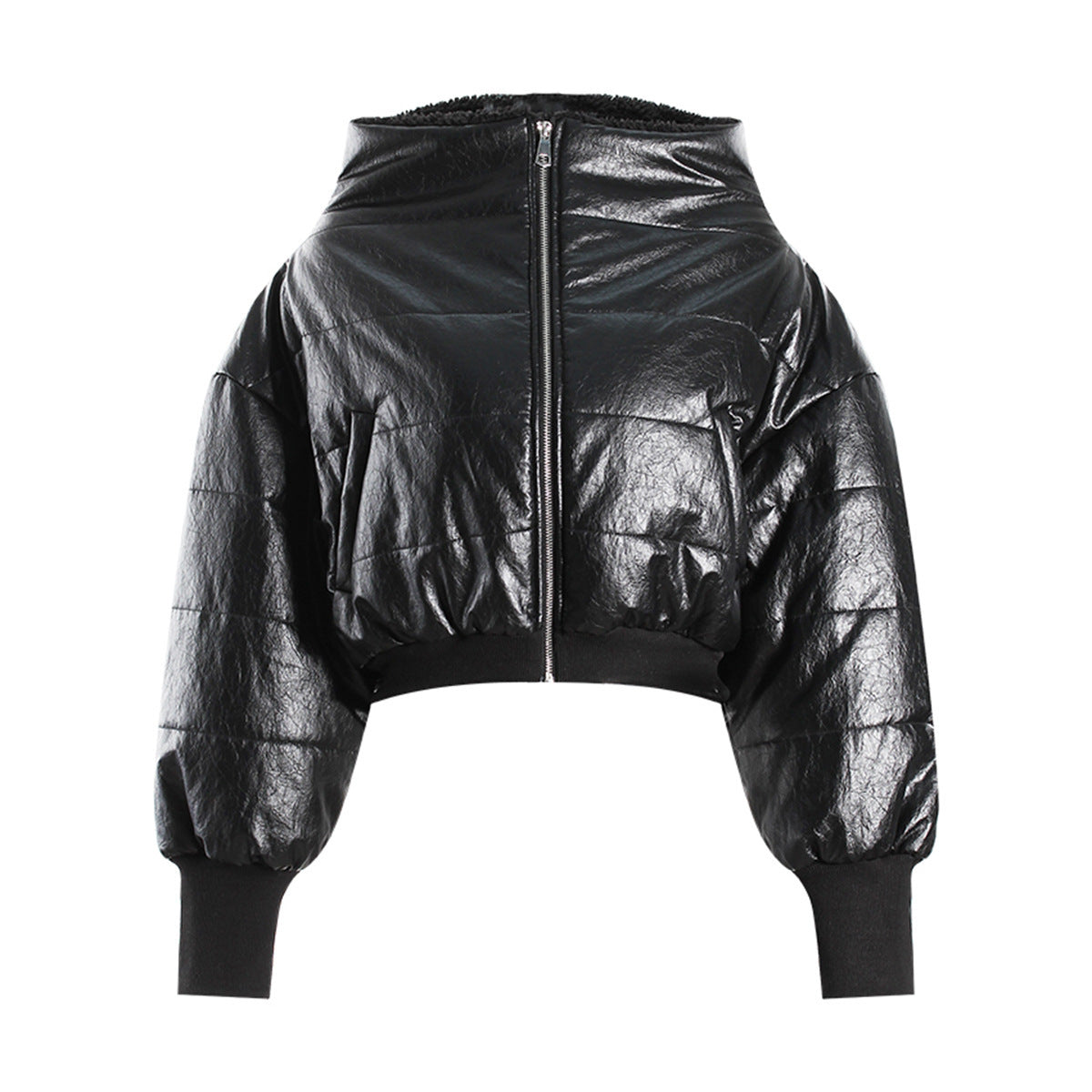 Small niche short bread jacket with multiple wearing styles and plush cotton jacket with large collar design