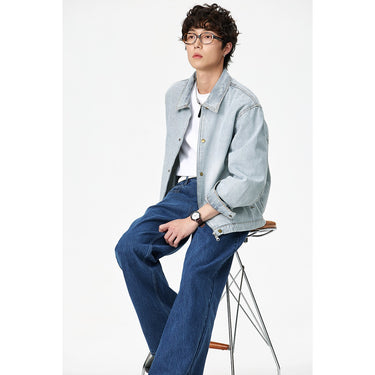 Stripe Denim Jacket for Men Washed Ice Blue Denim Coat