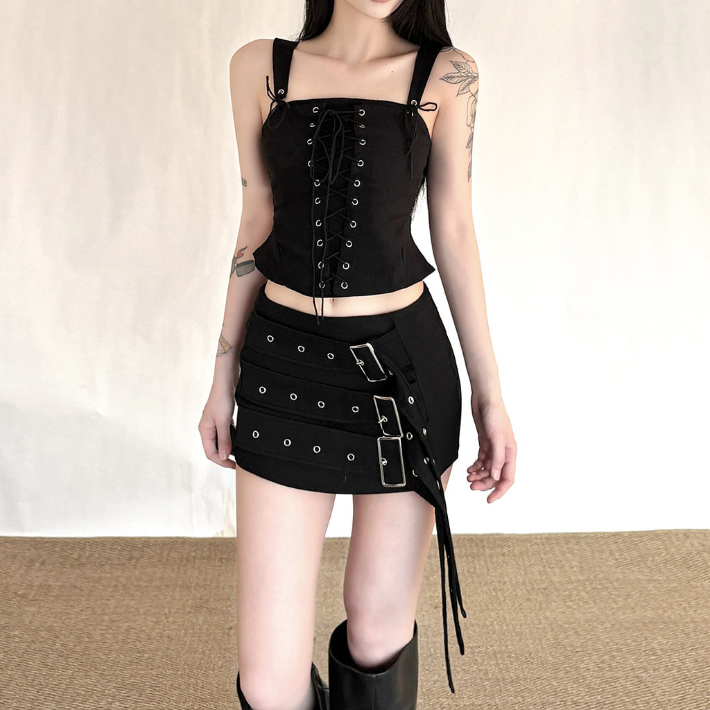 Solid Color Strapless Fitted Crop Top with Metal Rivets for Women