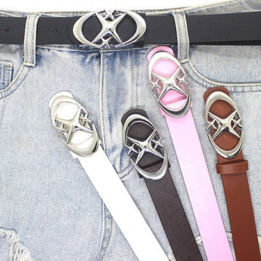Original Design Double Crescent Moon Cross Star Buckle Belt