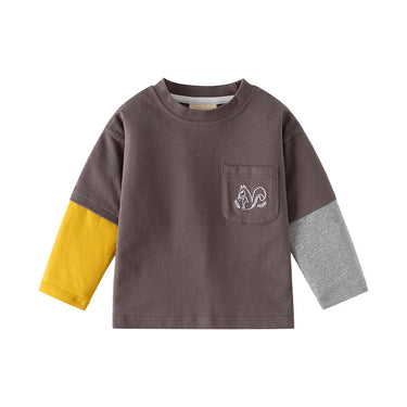 Long Sleeve T-Shirt, Kids Wholesale Basic Tee Boy's Patchwork Sleeve Round Neck Top
