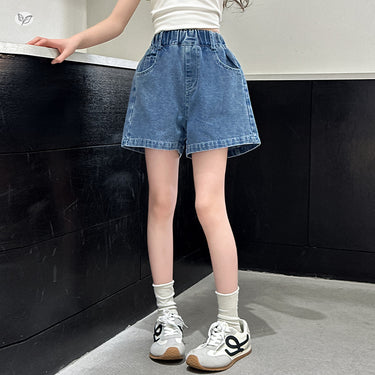 Girls' Denim Shorts Lightweight Butterfly Knot Pants Children's Five-Point Shorts for Older Girls