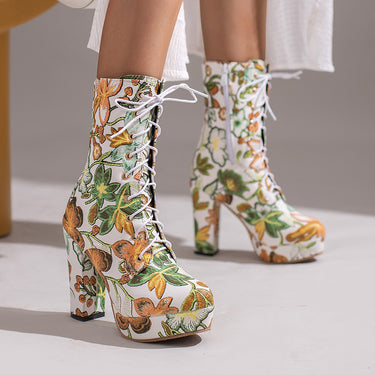 32-48 Size Bohemian Lace Up Platform Super High Heel Ladies Short Boots