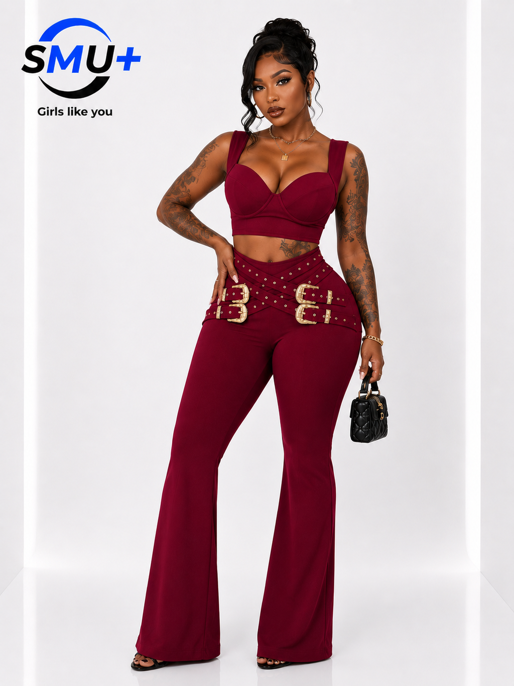 Fashion Women's Sexy Casual Eyelet Button Top and Pants Set