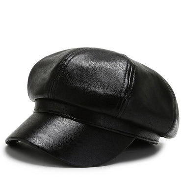 PU beret outdoor casual trend solid color octagonal hat