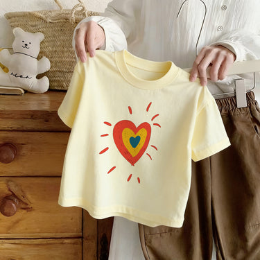 Summer New Children's Short Sleeve T-Shirt for Boys and Girls, Pure Cotton Kids Round Neck Cartoon Print
