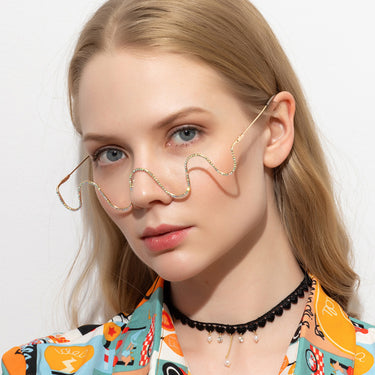 New Fashion Colorful Diamond Half-Frame Glasses Women's Trendy Metal Wave No Piece Decorative Glasses Frame