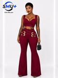Fashion Women's Sexy Casual Eyelet Button Top and Pants Set