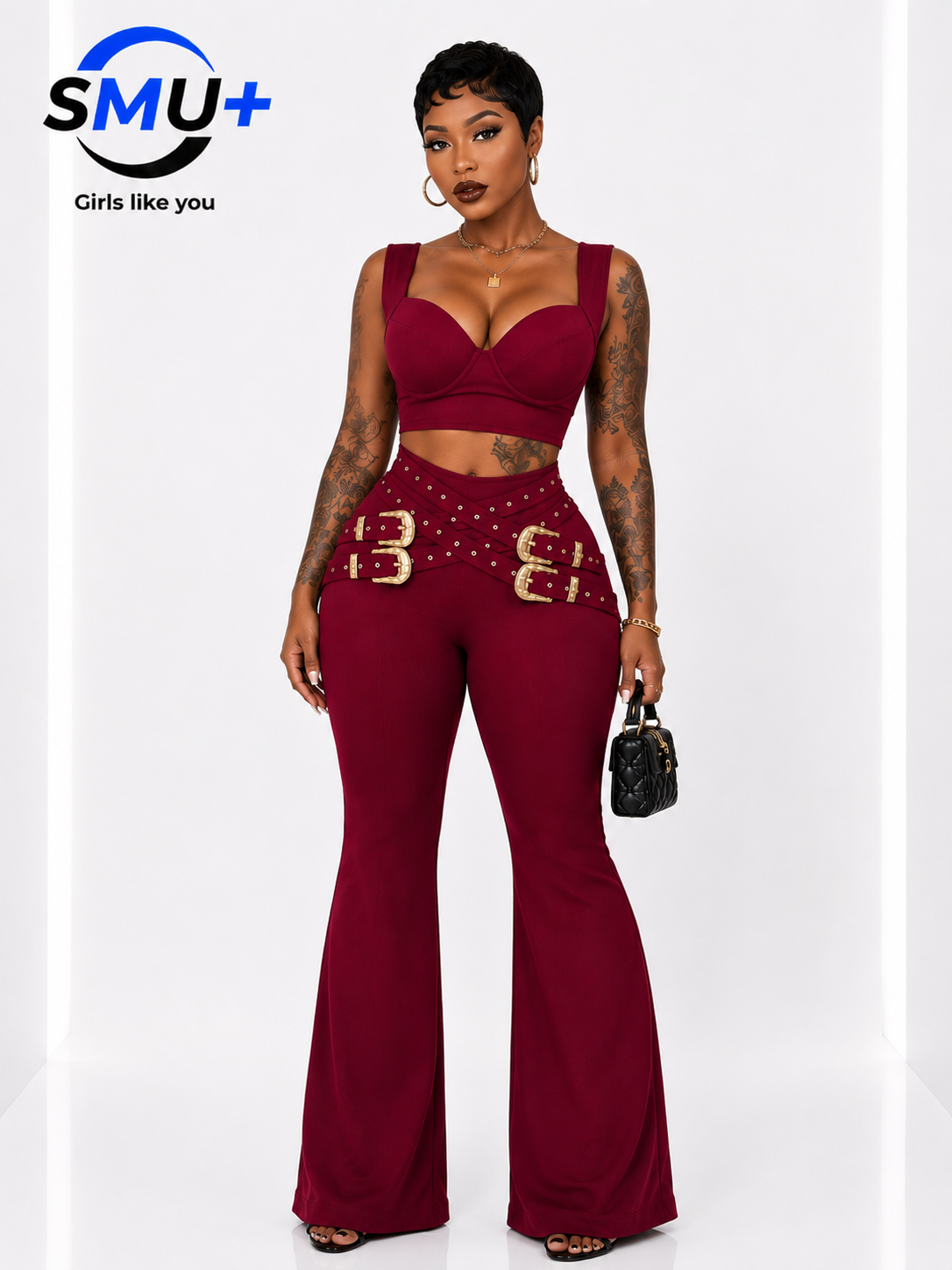 Fashion Women's Sexy Casual Eyelet Button Top and Pants Set