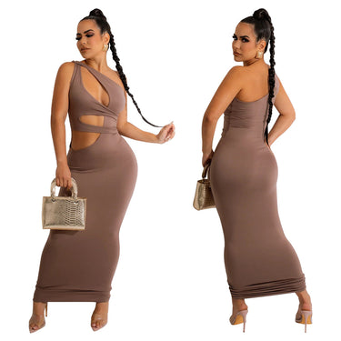 Slanted shoulder sleeveless dress for women
