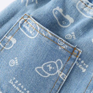 Cartoon Printed Denim Shorts for Boys, Mid-Length Kids' Pants