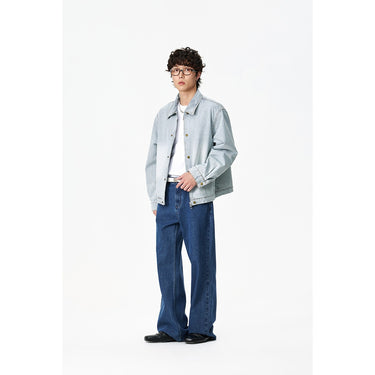 Stripe Denim Jacket for Men Washed Ice Blue Denim Coat