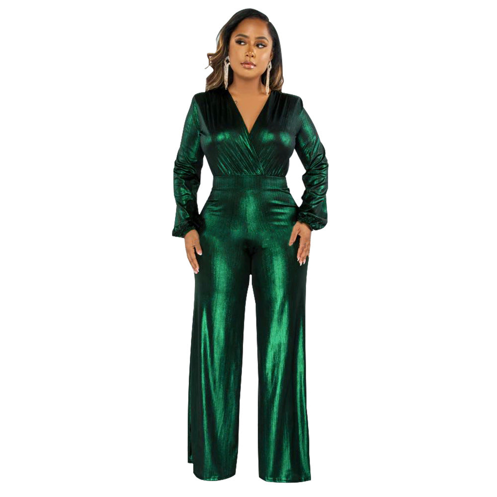 V-neck long sleeved jumpsuit