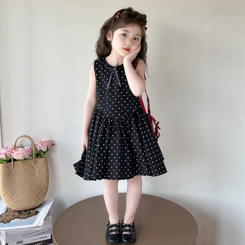 Cute Polka Dot Sleeveless Dress for Girls, Summer Fashion Princess Dress, Kids Clothing