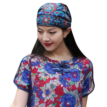 Women Mexican Style Ethnic Vintage Embroidery Flowers Bandanas Red Print Hat