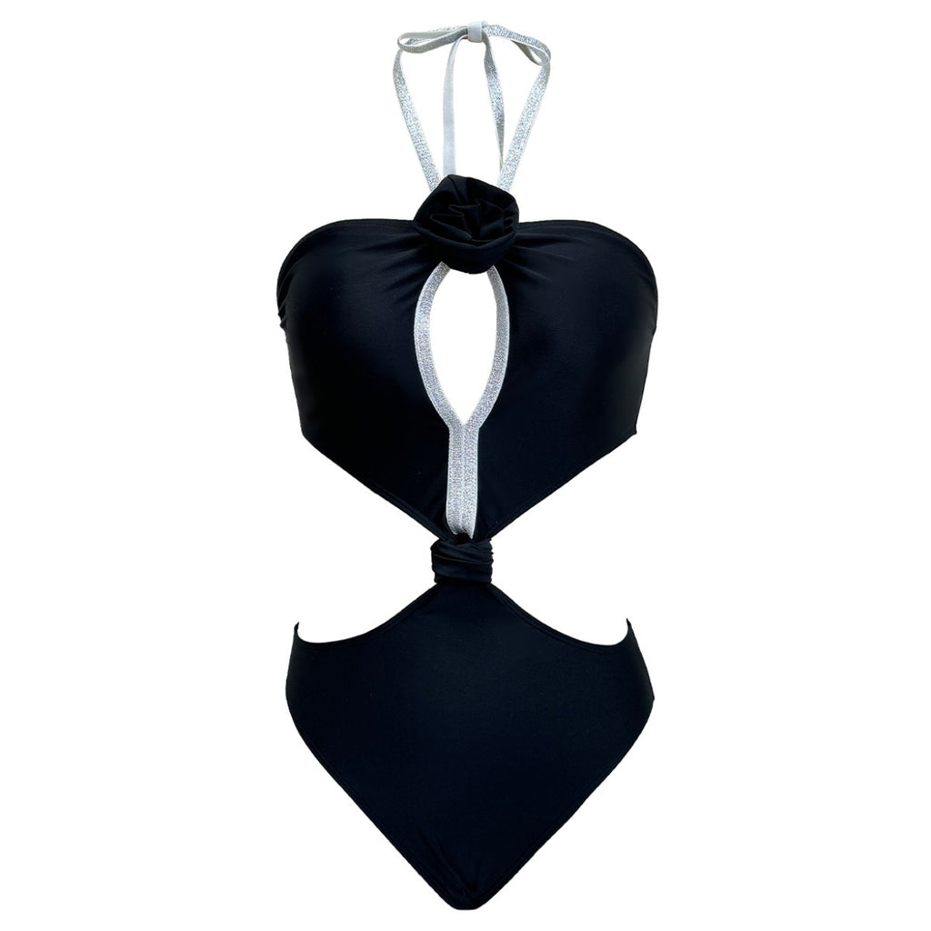 Pure Black One-piece Bikini Swimsuit Feminine Hollow One-piece /SMU PLUS