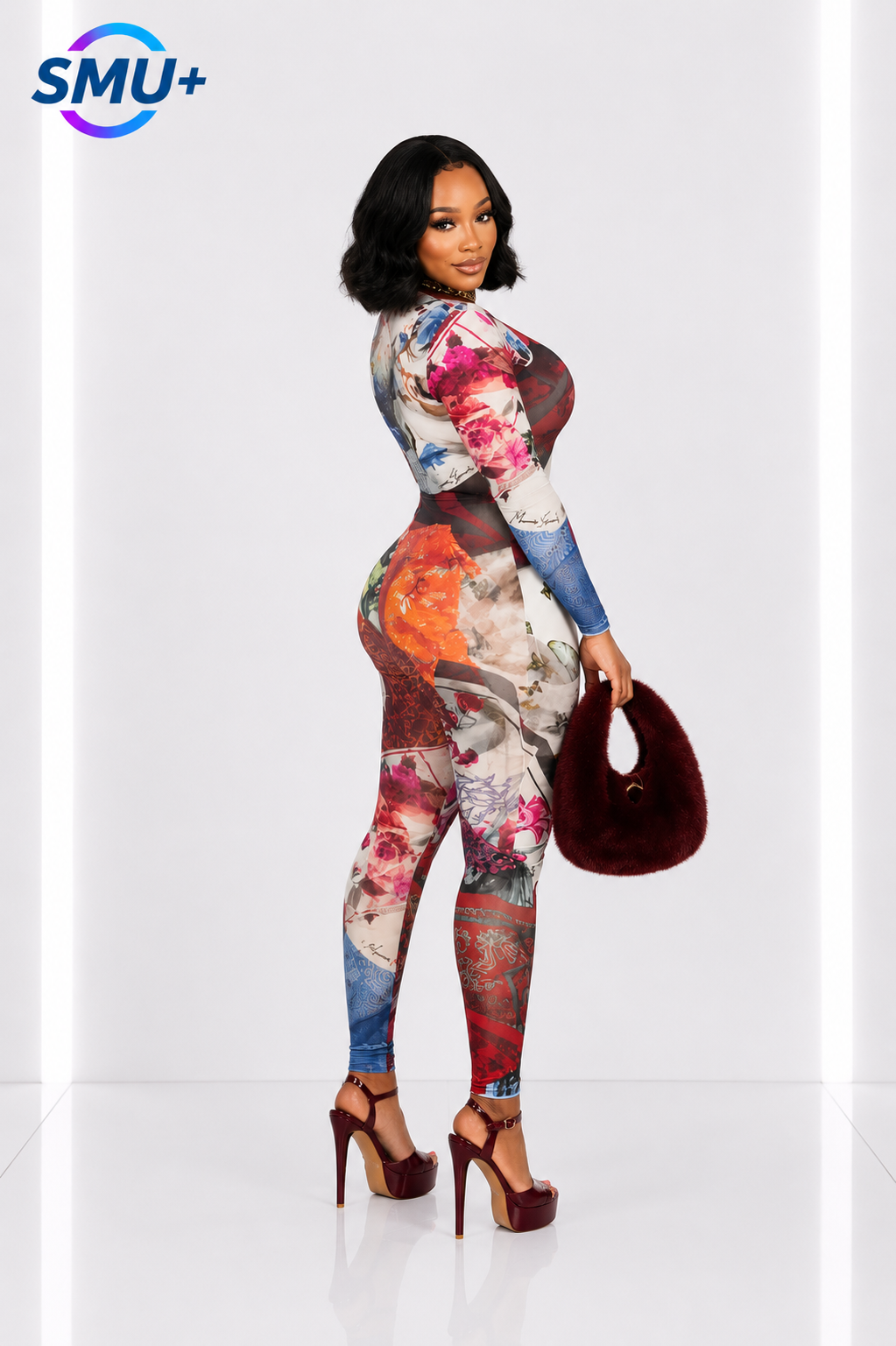 Creative 3D Digital Print Streetwear Fitted Long Sleeve Jumpsuit for Women