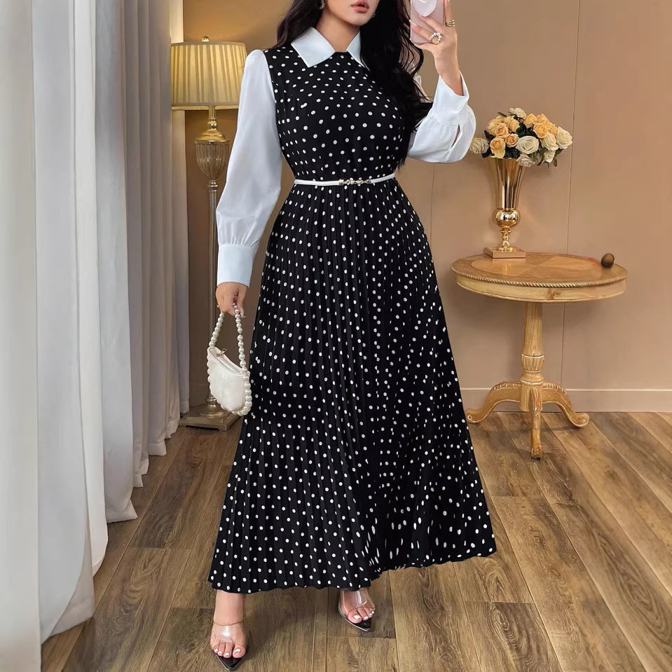 Elegant  Vintage Polka Dot High-Waisted Slim Fit Two-Piece Dress for Women