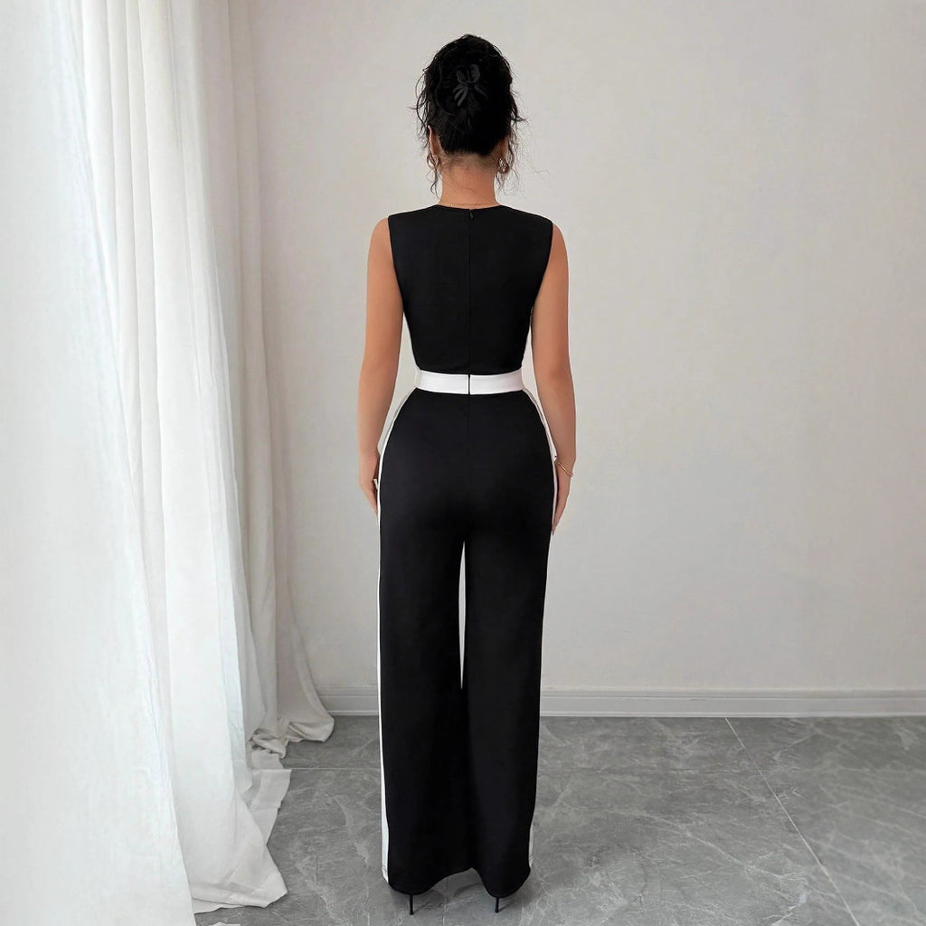 Color blocked sleeveless wide leg jumpsuit