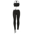 Style Solid Color Halter Neck Tie-Back Top with Belted Sexy Pants Two-Piece Set