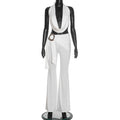 Style New Fashion Solid Color Slim Fit Sleeveless Elegant Drape Neck Top with Large Metal Buckle Set
