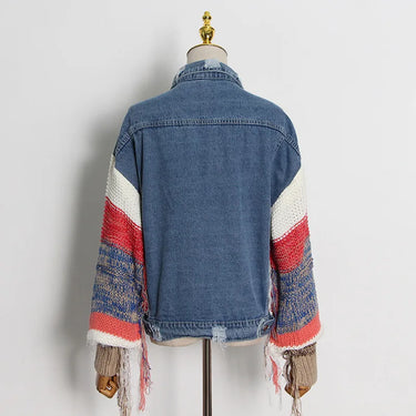 Women Jackets Knitting Patchwork Asymmetry Denim Coats And Jackets Women Irregular Color Matching Vintage Jaket Jeans