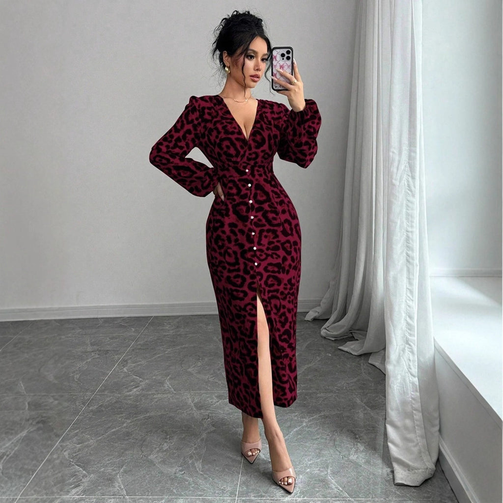 Leopard print long sleeved dress