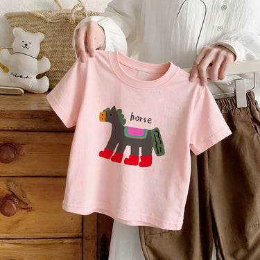 Kids' Short Sleeve T-Shirt, Pure Cotton Cartoon Print, Summer Clothing for Boys