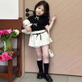 Girls' Summer Casual SetFitted Short Sleeve T-Shirt + Pleated Skirt 2-Piece Outfit for Kids