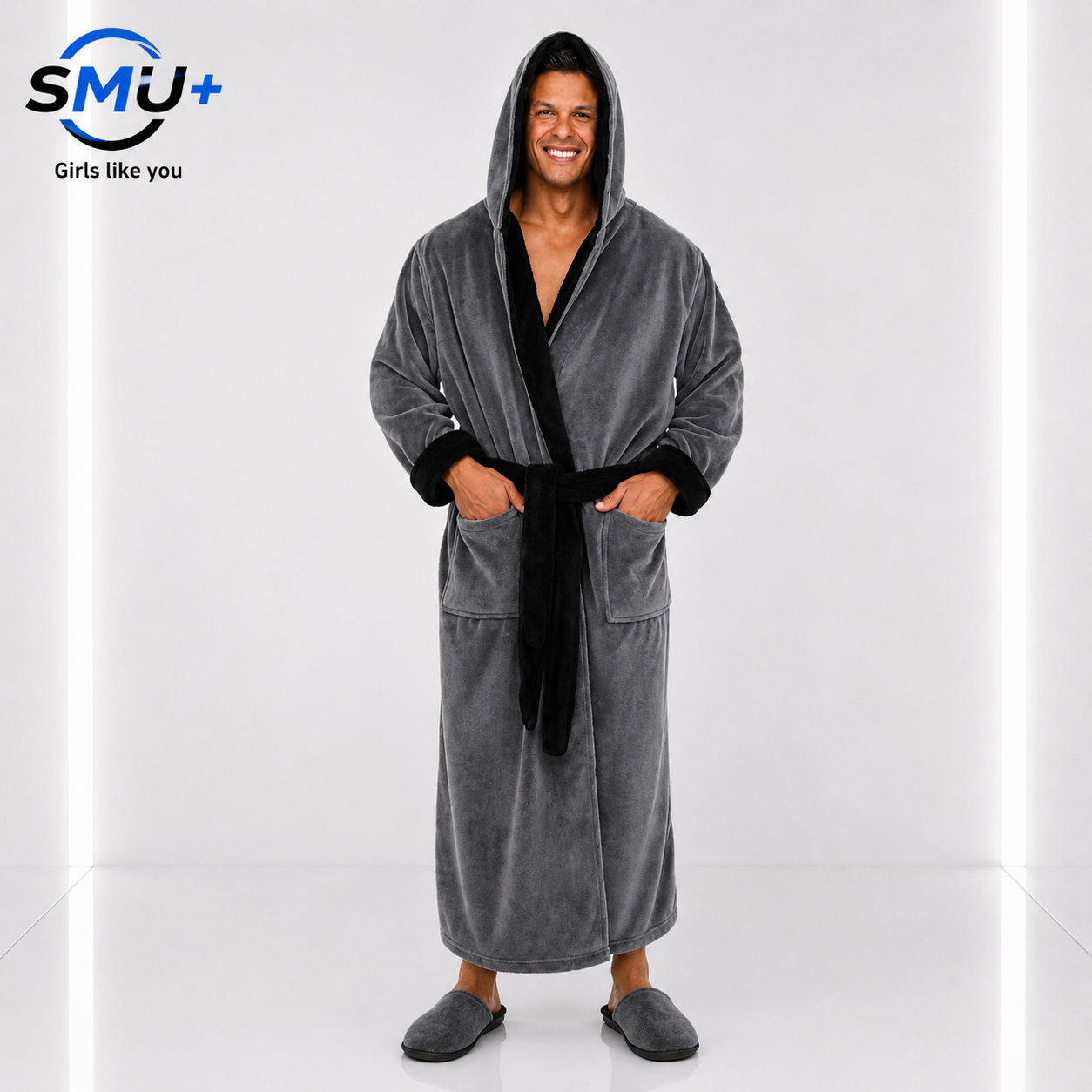 Men Bathrobe Men's Winter Lengthened Plush Shawl Bath Robe Home Clothes Long Sleeved Robe Coat